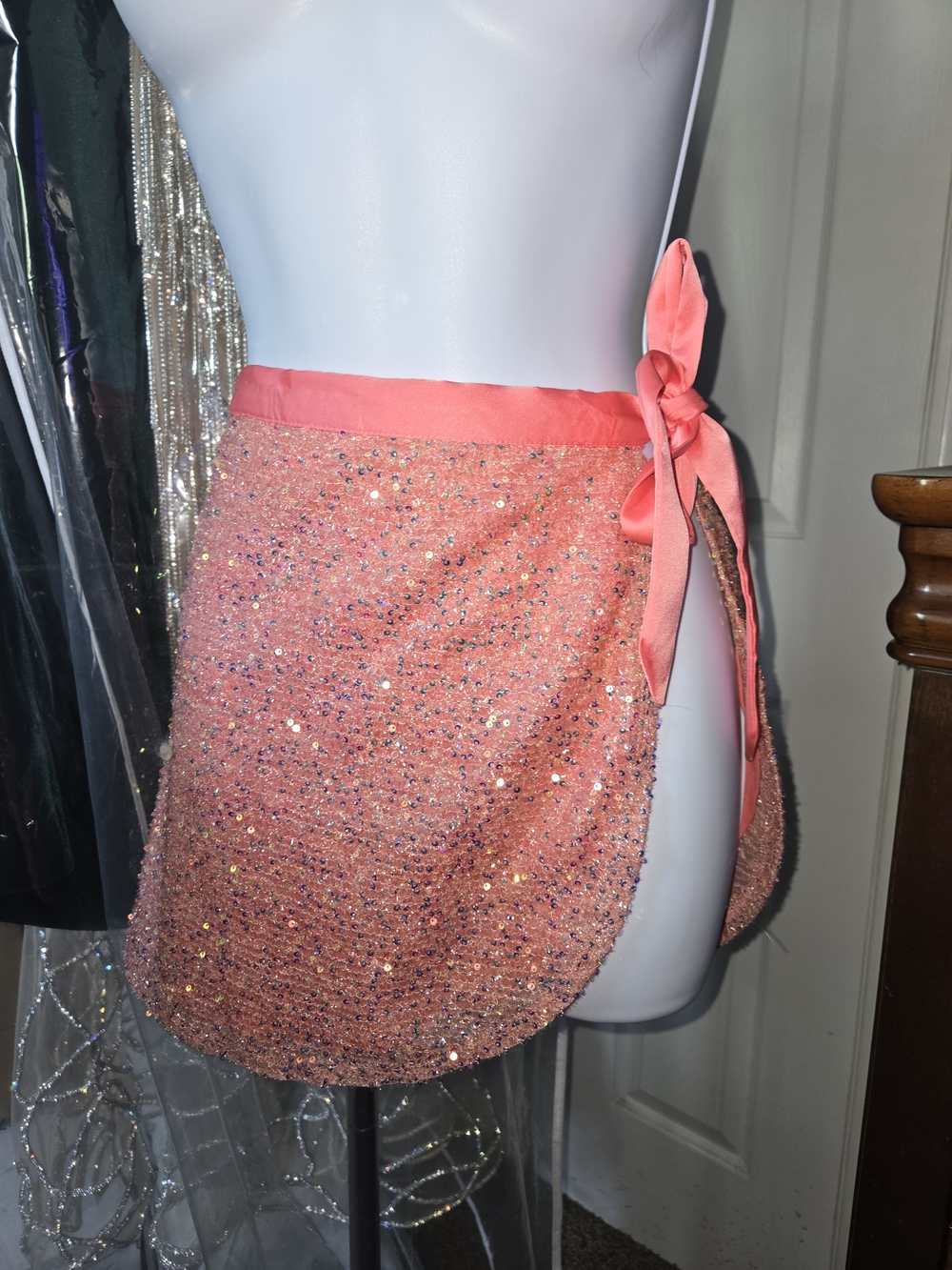 Forever 21 Coral Sequin Tie-Side Mini Skirt